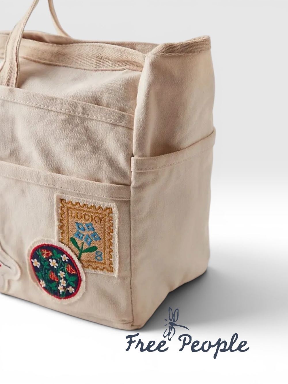 DISPLAY Free People “Kiss My Patch” Canvas Tote - Mineral Cream Boho  FROM STORE - Picture 5 of 5